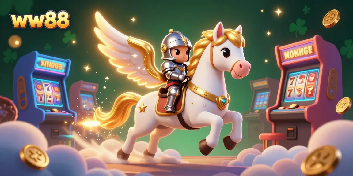 Experience thrilling gaming at ww88 with a vibrant scene featuring a celestial horse and exciting casino elements.