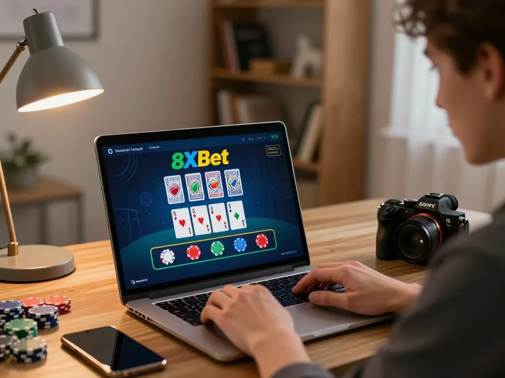 Play live dealer blackjack on 8xbet with engaging gameplay and a stylish home setup.