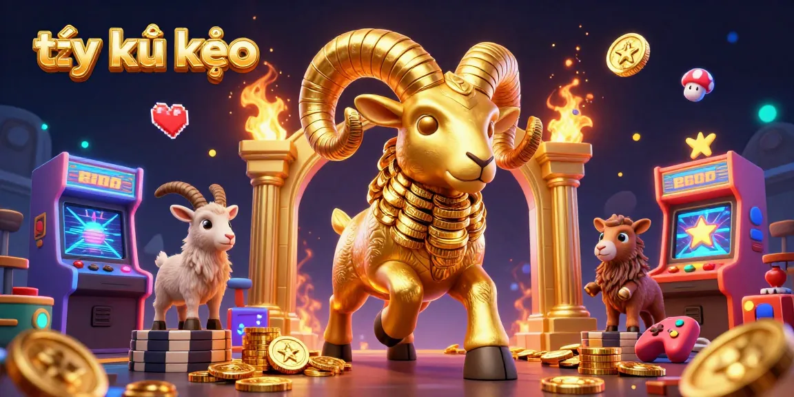 Engage with tỷ lệ kèo in an energetic 3D casino scene featuring a golden ram surrounded by gaming elements.