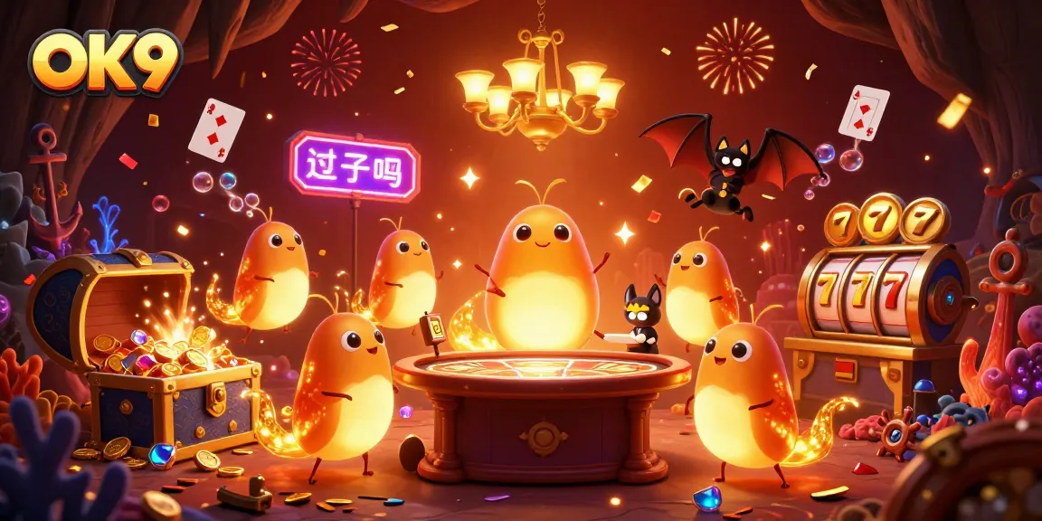 Spin slots and win with OK9 in this vibrant 3D casino illustration featuring glowing elements.