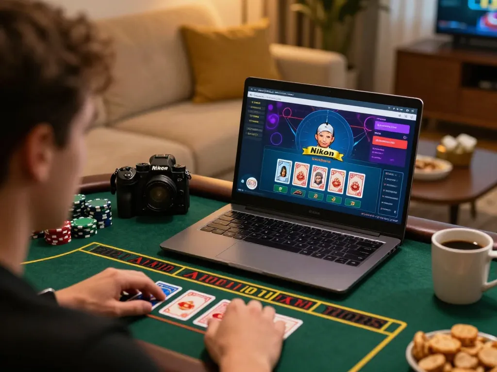 Player engaging with five88 live dealer game interface in a cozy home setting