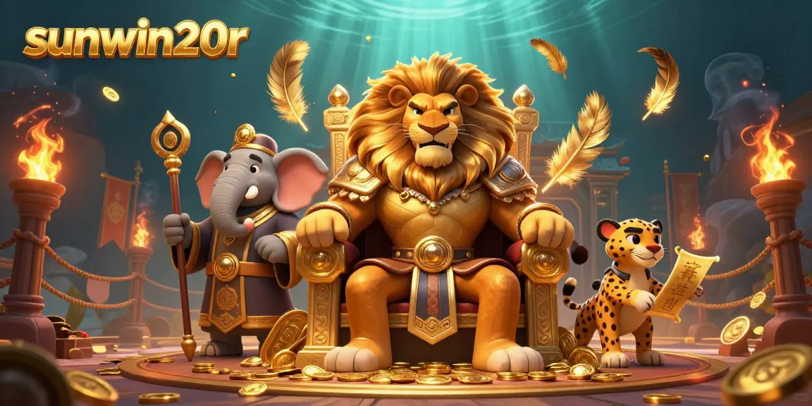 Experience the thrilling atmosphere of sunwin20r as the lion king reigns over a vibrant casino scene filled with betting tokens and gold.