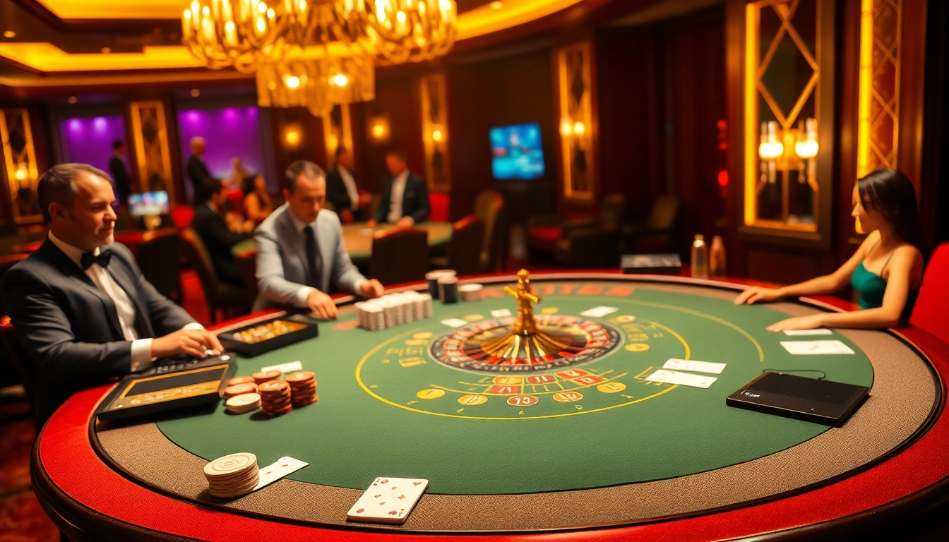 Daga gaming scene with professional dealers and vibrant casino elements at a luxurious table.