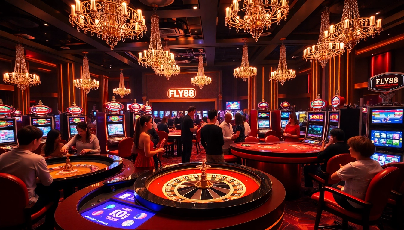 Experience the excitement of FLY88 with vibrant casino tables and dynamic betting activities.