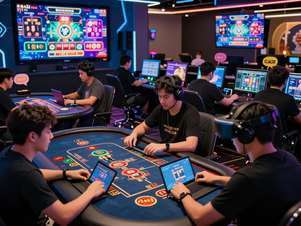 Players enjoying diverse games at Goal123 online casino with vibrant graphics.