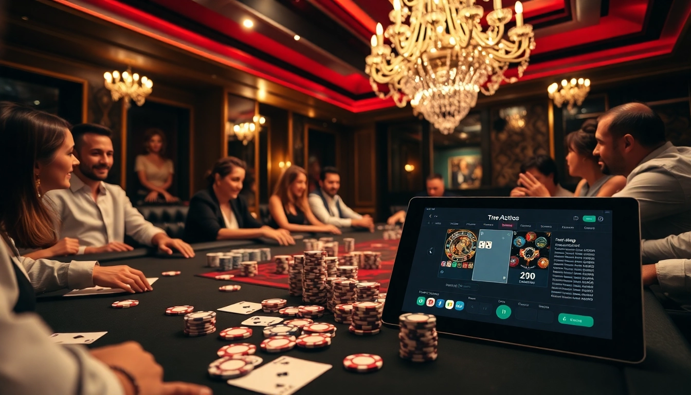Experience high-stakes gameplay at https://tr88.autos/, showcasing an elegant poker table and excited players.