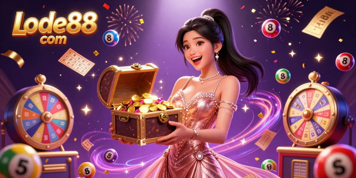 Experience thrilling moments at Lode88 com with an exciting treasure reveal in this vibrant casino illustration.