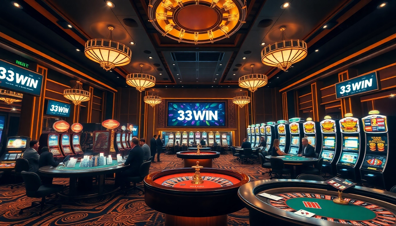 Experience thrilling gameplay at 33WIN casino with engaging tables, vivid slot machines, and vibrant poker action.