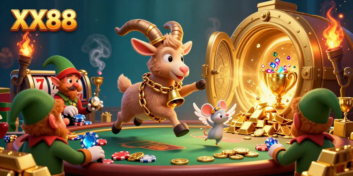 Experience the excitement of XX88's vibrant casino, featuring Krampus, an angel mouse, and mischievous gremlins.