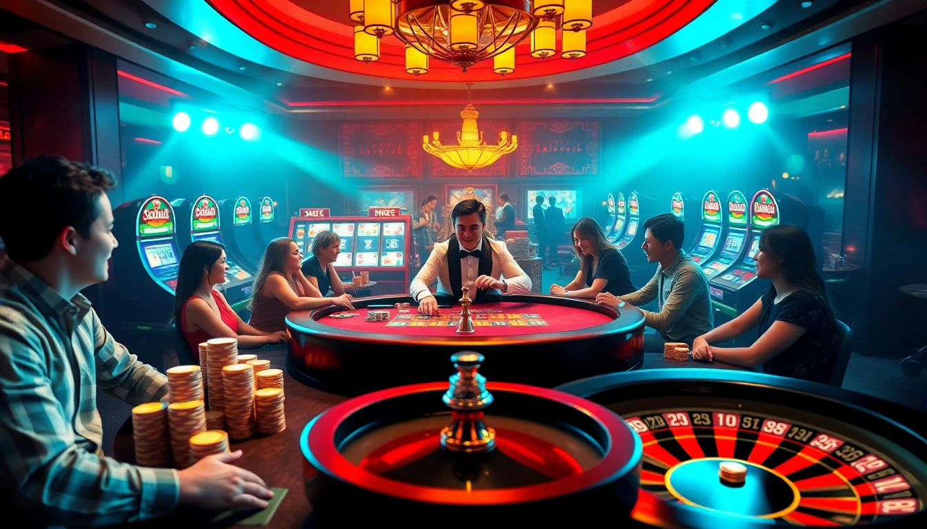 Exciting gambling atmosphere at https://luck8k.cn.com showcasing poker chips and vibrant slot machines.