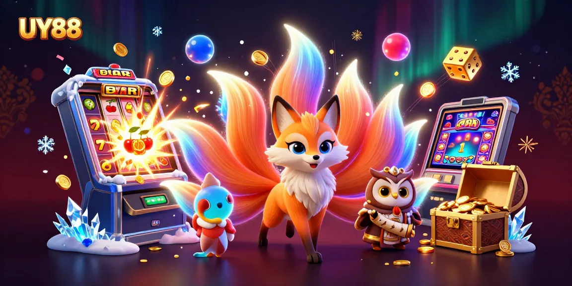 Experience epic wins at UY88 with dynamic slots, vibrant fox spirit, and jackpot celebration.