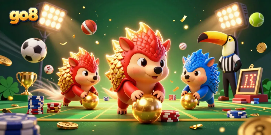 Go8 pangolins compete in a vibrant casino scene, overcoming odds with excitement.