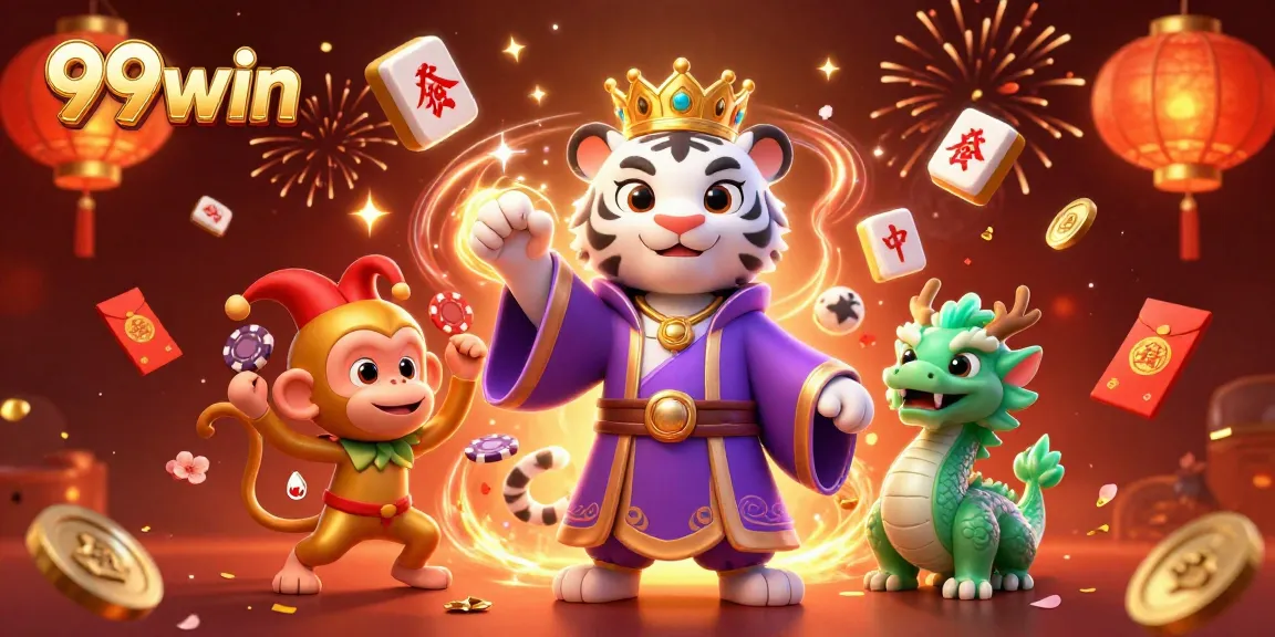 Experience the excitement of 99win with a vibrant casino scene featuring iconic characters.