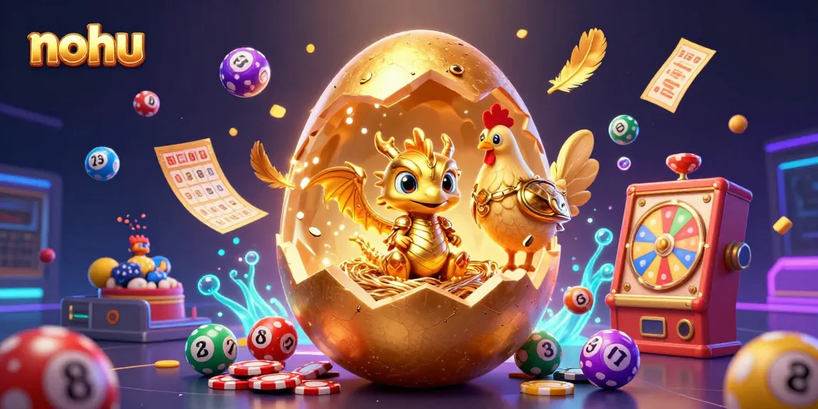 Experience the excitement of nohu with golden treasures and vibrant lottery elements in dynamic casino art.