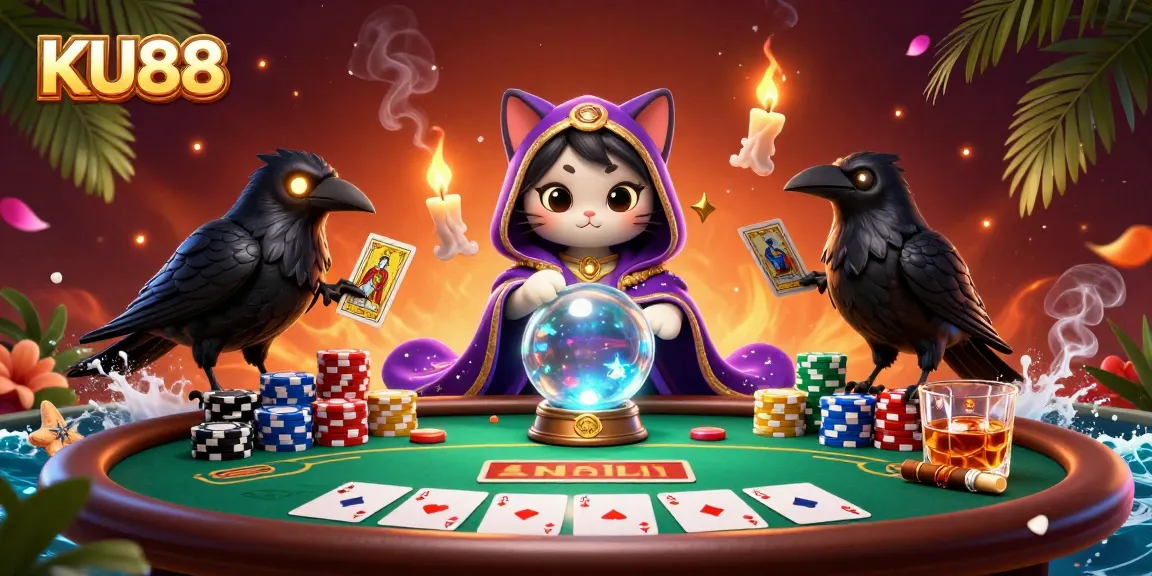Engage with the thrilling world of KU88 online gambling featuring mystical characters and vibrant casino elements.