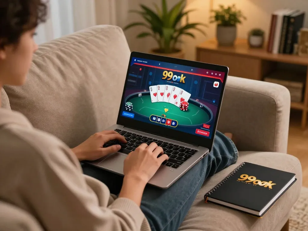 Engaging in responsible online gaming strategies on 99ok from a cozy living room.