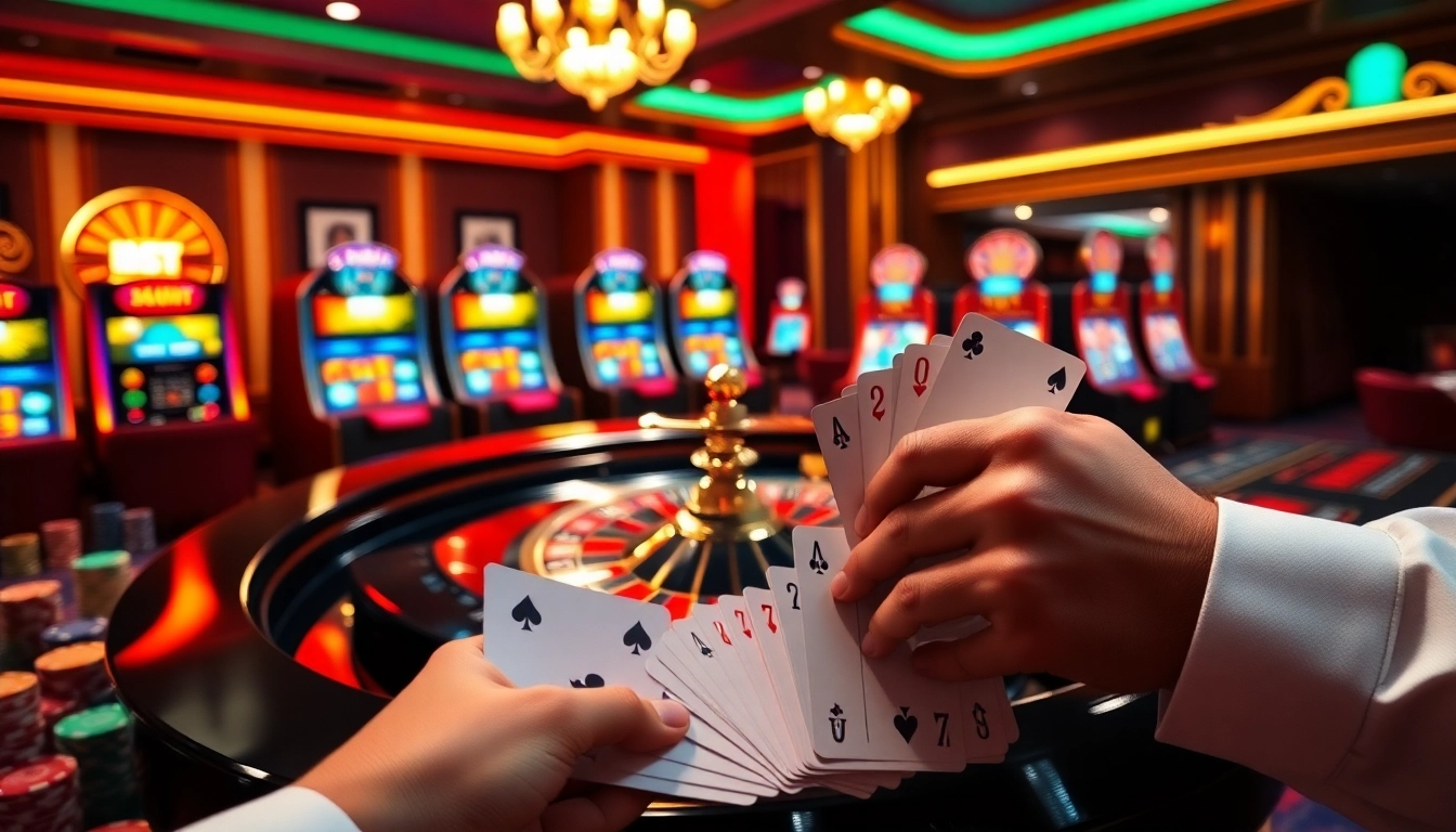 Experience high-stakes gaming at 8kbet, with vibrant roulette wheels and colorful slot machines.
