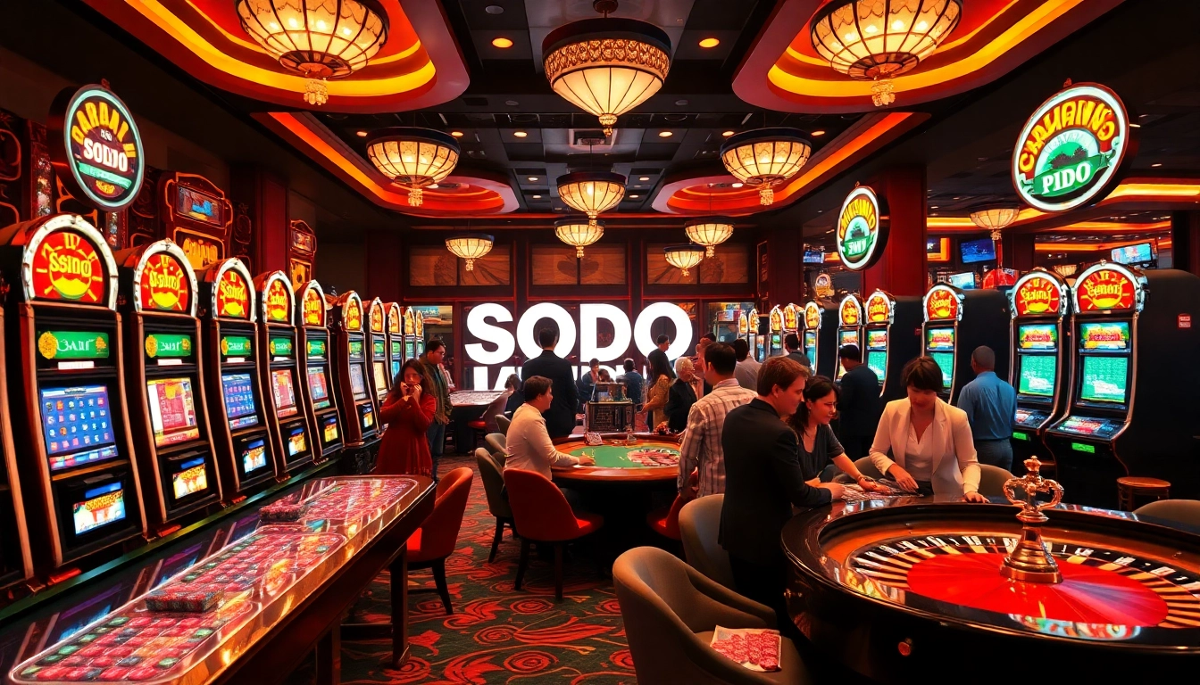 SODO CASINO players enjoying a luxurious gaming experience with vibrant tables and slots.