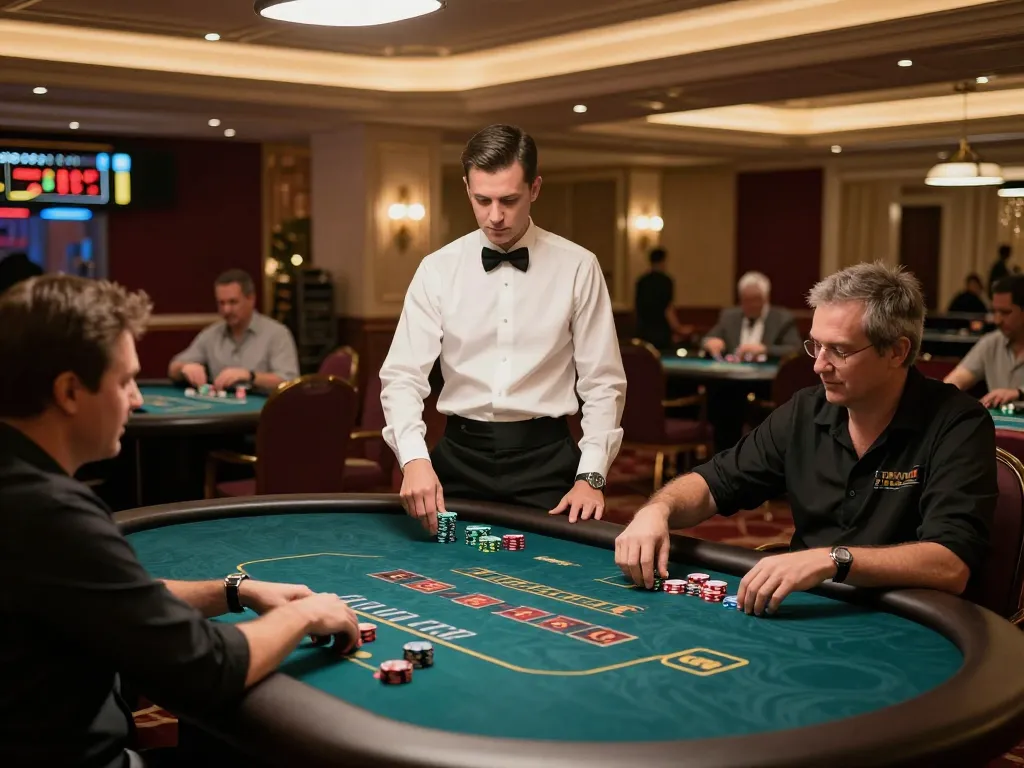 X88 players engaged in high-stakes poker at a luxurious casino table with visible chips and cards.