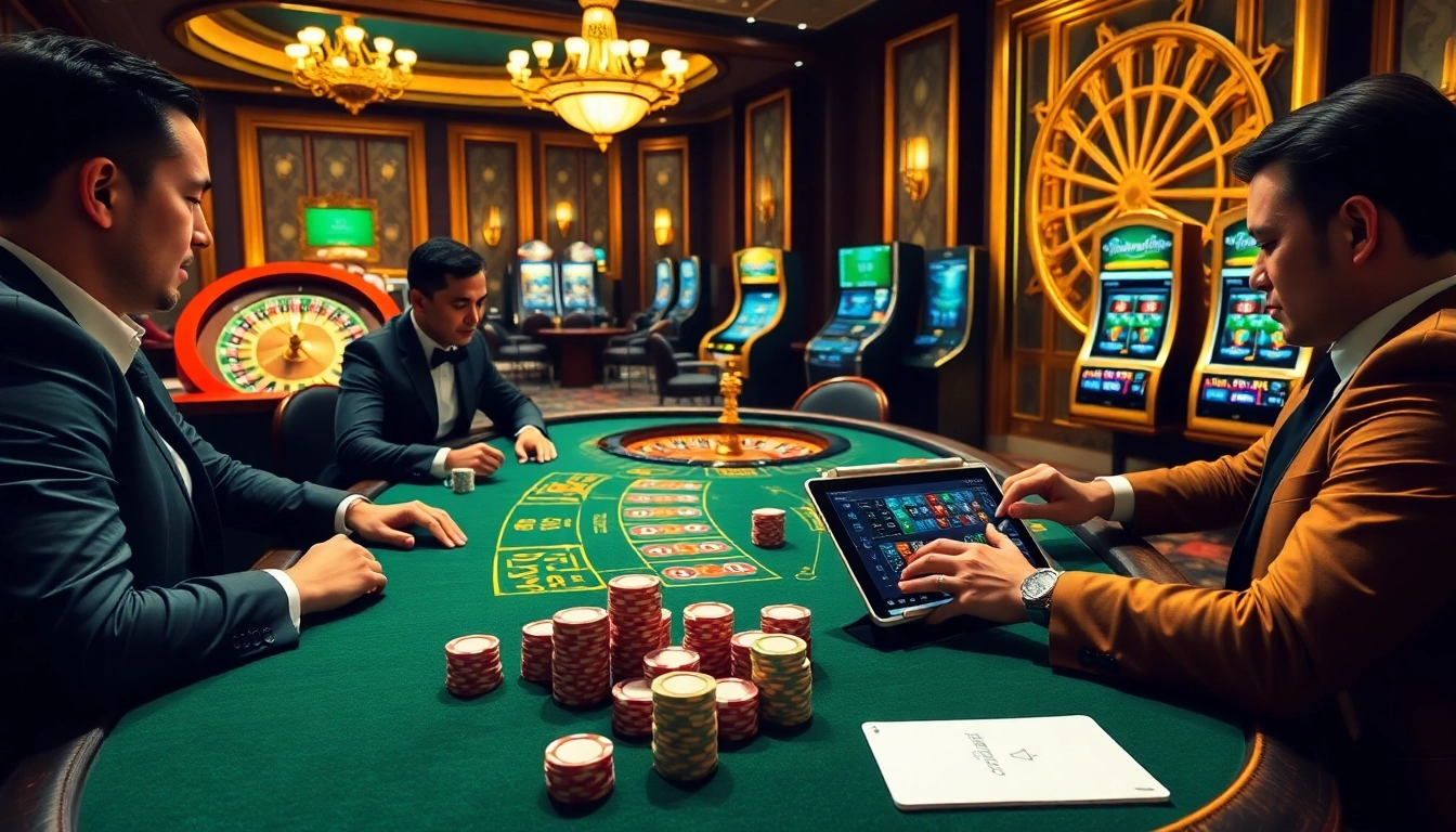 Engage in high-stakes gameplay at https://luck8.media/, showcasing poker chips and illuminated casino tables.
