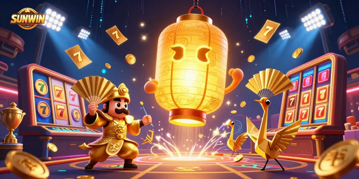 SUNWIN players enjoy an exciting slot game experience with golden symbols and dynamic elements amidst vibrant casino atmosphere.