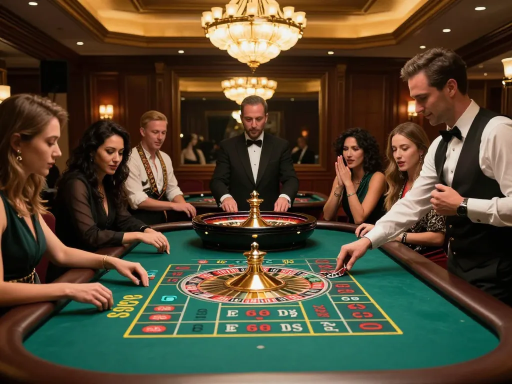 Players engage in an exciting S666 roulette game at a luxury casino table.