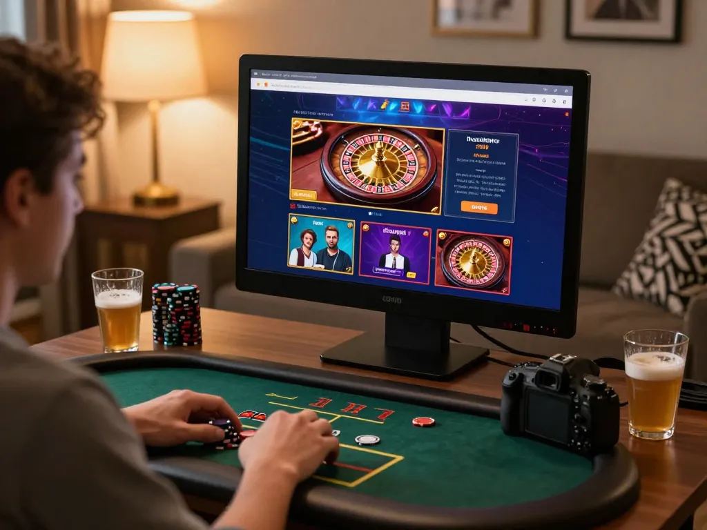 Hitclub players enjoying an exciting online poker game on a tablet, cozy gaming environment.