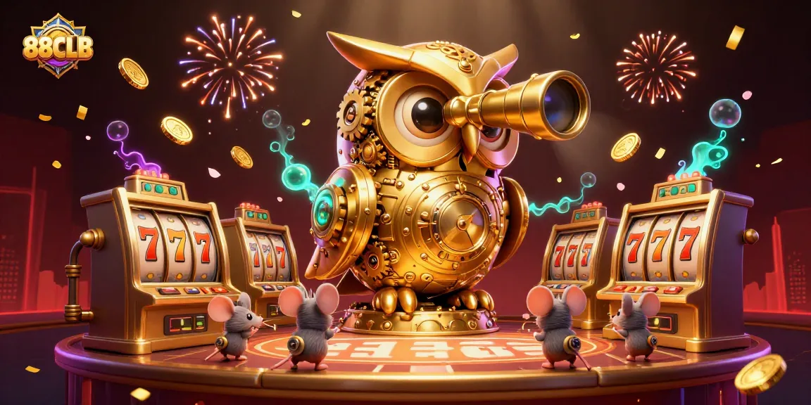 Engage with 88CLB's thrilling casino experience featuring a golden owl and lively game elements.