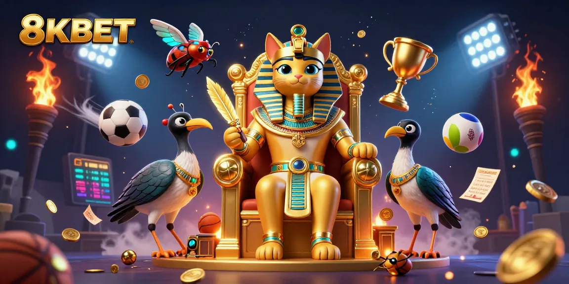 Play dynamic games at 8KBET with an energetic pharaoh cat and sports-themed elements.