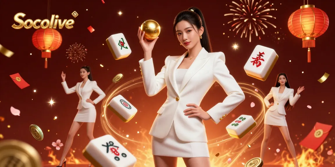 Socolive showcases live betting excitement with an elegant Asian woman holding a roulette ball amidst vibrant casino elements.