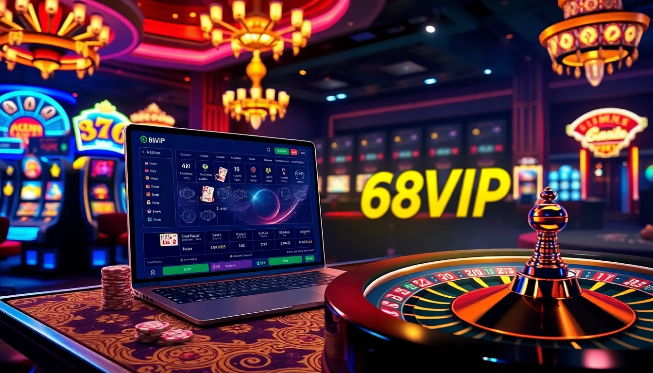 Login to your adventure with Đăng Nhập Nhà Cái 68VIP through an exciting casino interface featuring vibrant gaming elements.