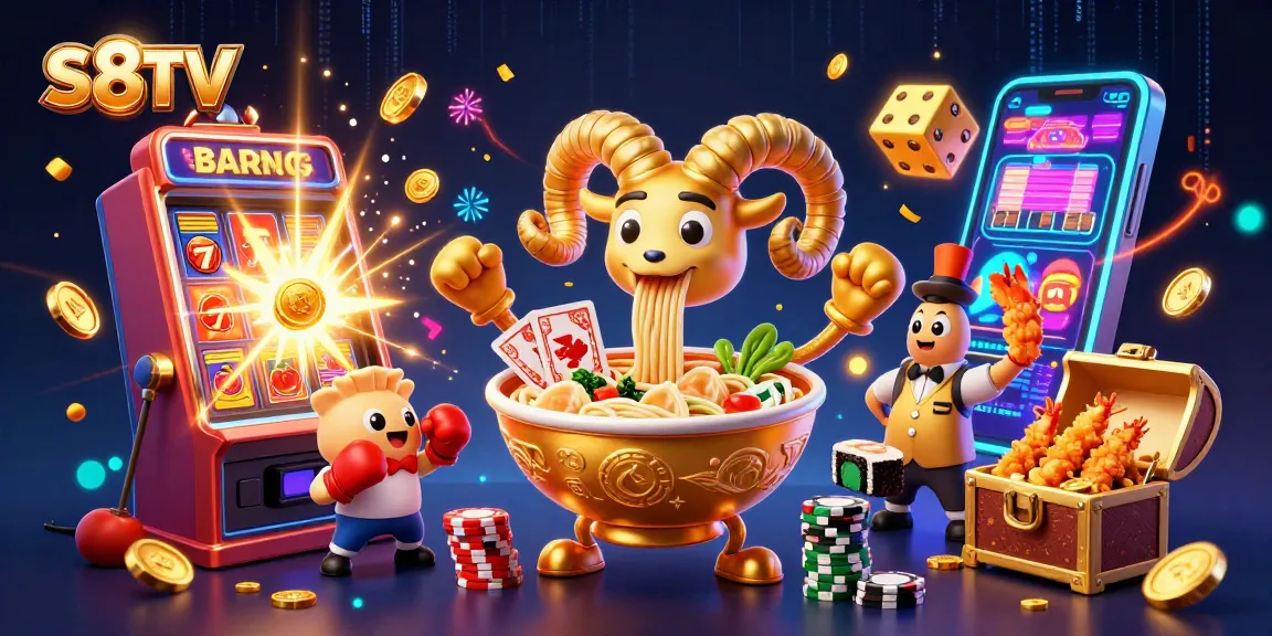 S8TV deals winning casino cards in a vibrant 3D cartoon scene with festive elements