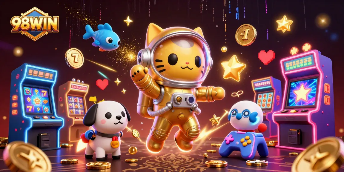 Spin to win at 98WIN with vibrant 3D slot games and whimsical characters in a cosmic setting.