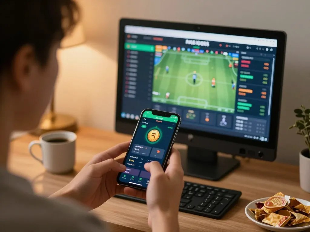 Engaging in kèo nhà cái betting through mobile app in a cozy home setting