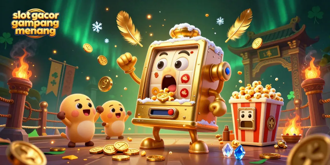 Experience the thrill of slot gacor gampang menang as cartoon golden slot machines celebrate a jackpot.
