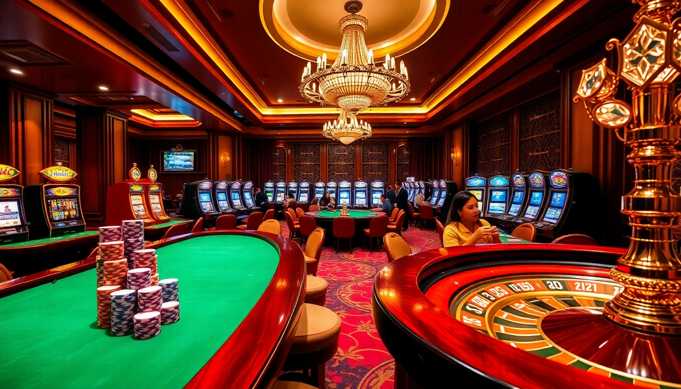 Experience thrilling gaming at J88 casino with vibrant slot machines and poker tables.