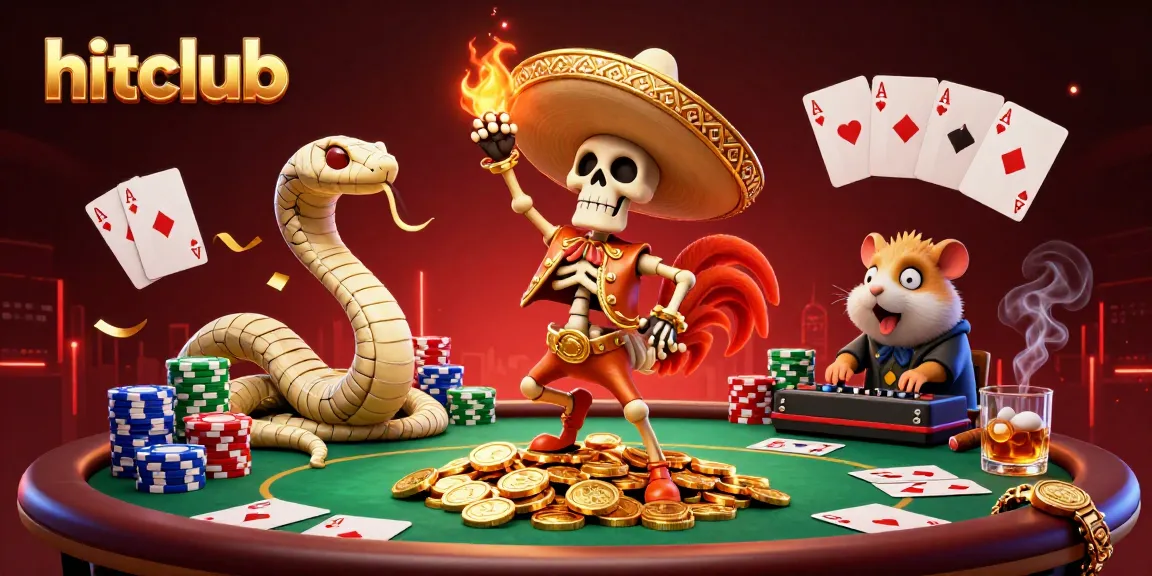 Play thrilling games at hitclub with a lively scene featuring unique characters celebrating a jackpot.