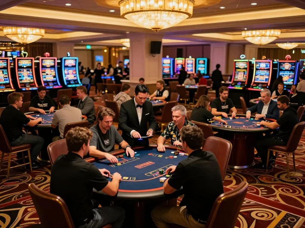 Engaged players in competitive poker action at an upscale casino, showcasing the excitement of Ok9.