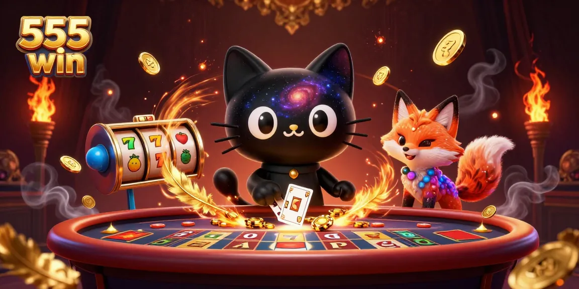 Engage with 555 win at the cosmic casino, featuring thrilling slot action and vibrant elements.