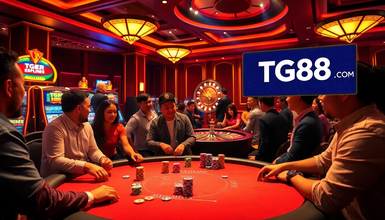 Engaged players enjoying high-stakes poker at TG88 COM casino, showcasing excitement and vibrant atmosphere.