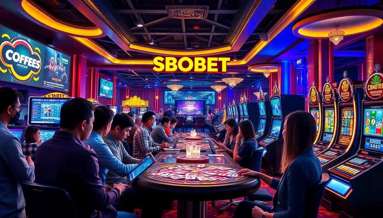Exciting online gambling scene showcasing sbobet.dance with diverse players engaging in digital betting activities.
