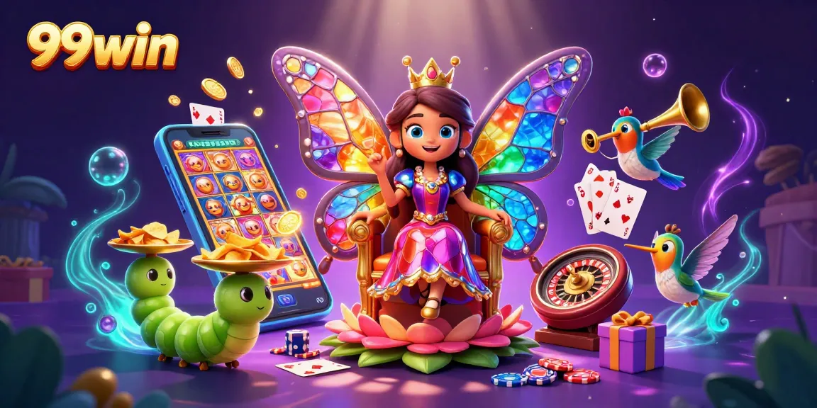 Experience thrilling wins with 99win’s vibrant casino scene featuring a butterfly queen and engaging games.