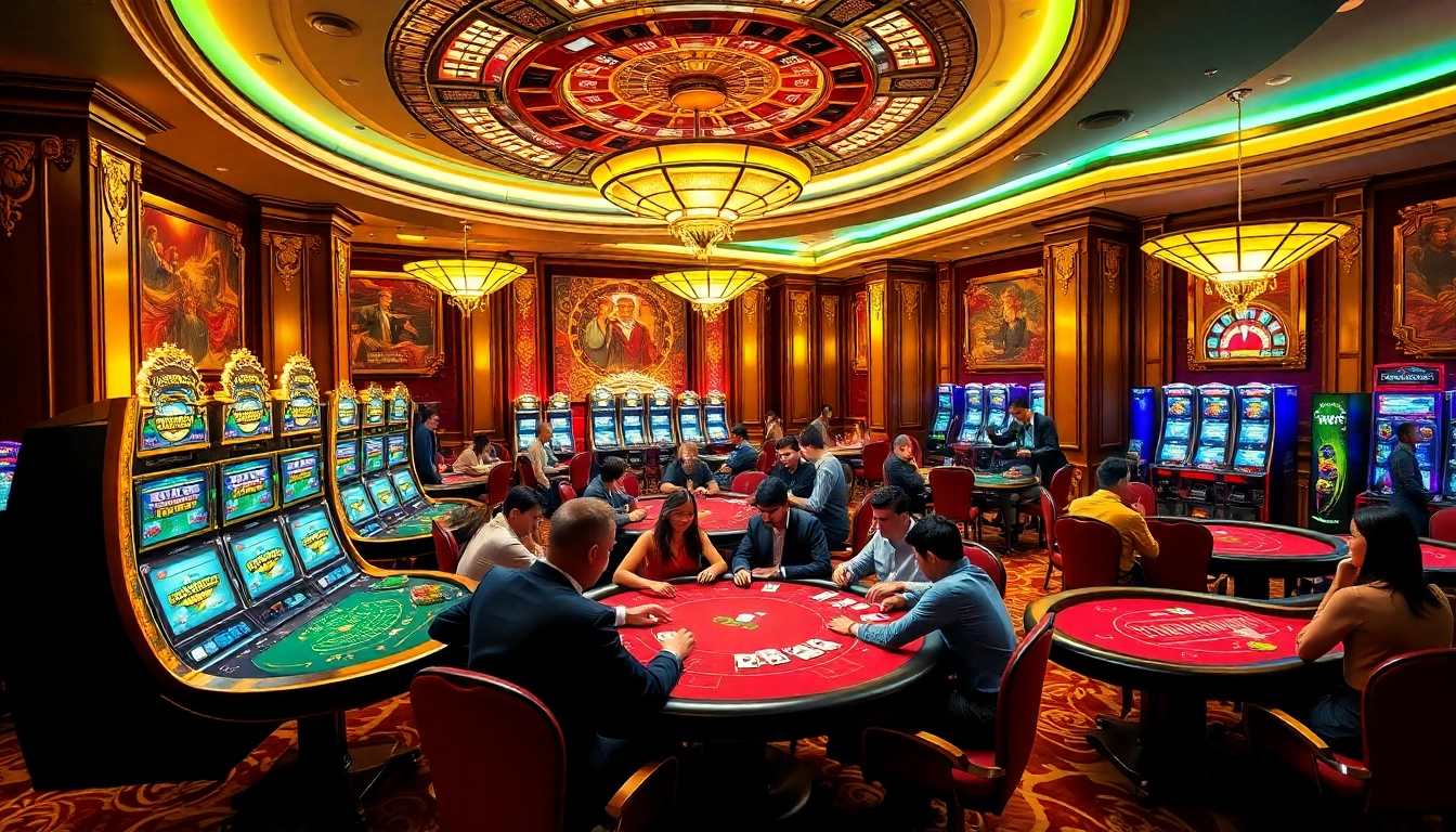 Experience the excitement of fb88 with vibrant casino tables and gambling activities.