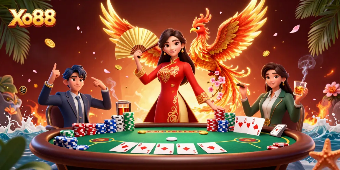 Experience the excitement of Xo88 with vibrant poker scenes and stunning 3D characters.