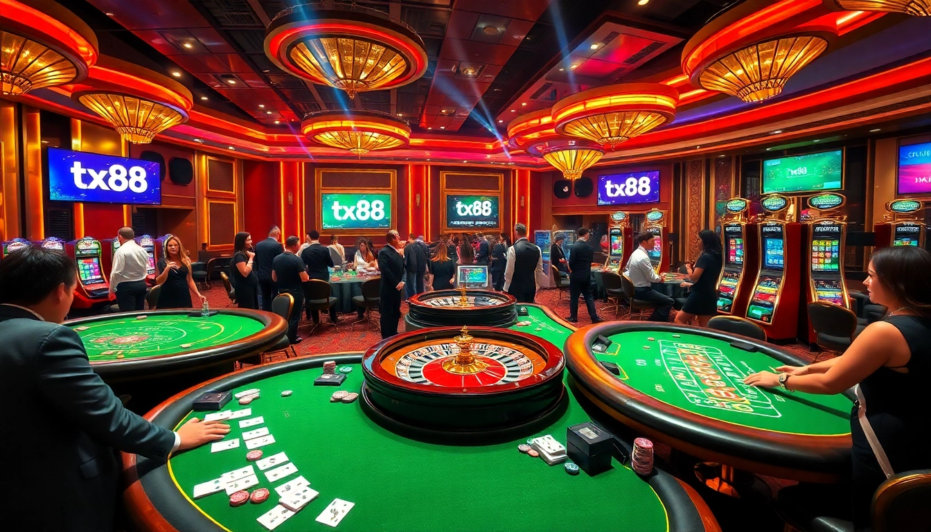 Experience high-stakes excitement with tx88 at elegant casino tables surrounded by eager players.