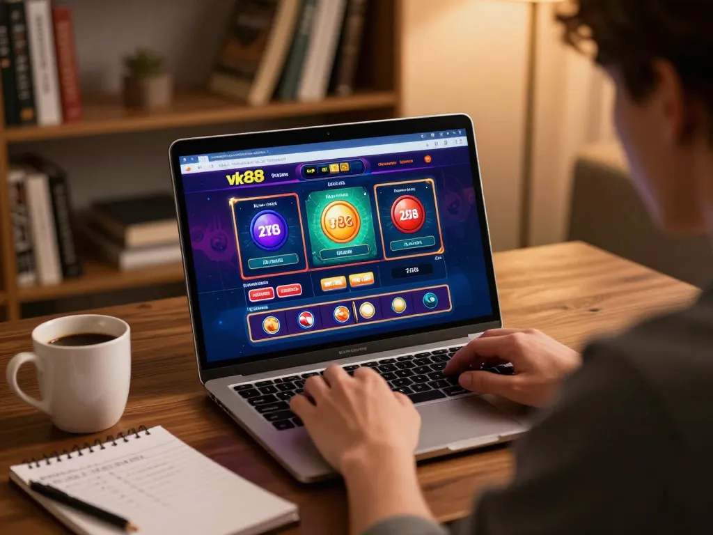 Engaging online gaming scene showcasing vk88 platform with a player deeply focused.