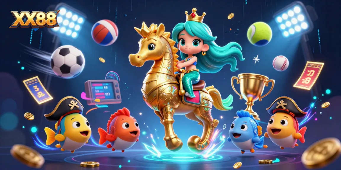 Experience thrilling bets at XX88 featuring a mermaid, seahorse, and vibrant sports elements.