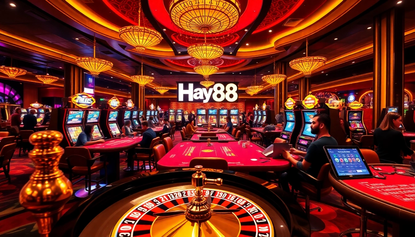 Players indulging in casino games at Hay88, showcasing roulette and poker excitement.