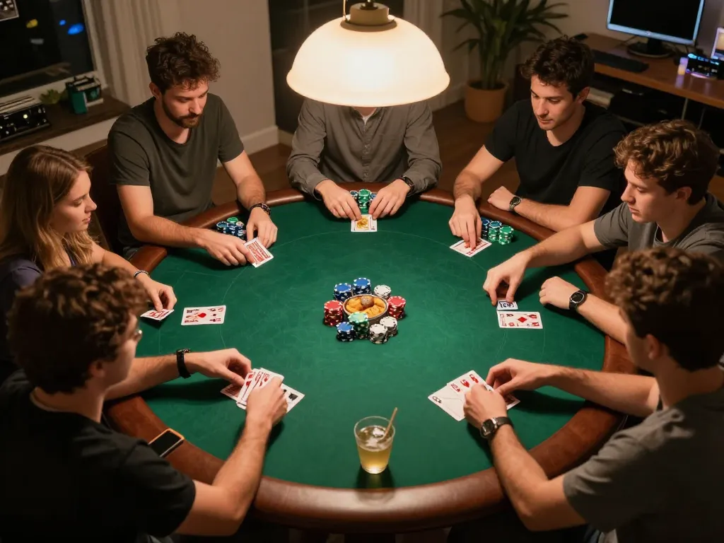 Engaged players enjoying poker at home with DEBET strategies for winning