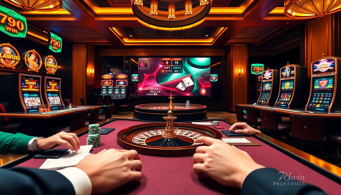 Players strategizing their next move at the 789win casino, featuring vibrant tables and dynamic gaming atmosphere.